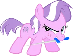 Size: 786x608 | Tagged: artist:magerblutooth, blood, derpibooru import, diamond tiara, messy mane, missing accessory, mouth hold, safe, simple background, solo, sword, transparent background, vector