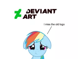 Size: 1098x832 | Tagged: crying, derpibooru import, deviantart, deviantart logo, logo, mouthpiece, rainbow dash, sad, safe