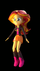 Size: 378x672 | Tagged: safe, artist:creatorofpony, derpibooru import, sunset shimmer, equestria girls, /mlp/, 3d, 3d model, animated, boots, bouncing, clothes, cute, happy, jacket, jumping, shimmerbetes, shirt, skirt