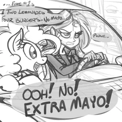 Size: 800x800 | Tagged: dead source, safe, artist:reiduran, derpibooru import, pinkie pie, sunset shimmer, equestria girls, annoyed, car, driving, glare, gritted teeth, monochrome, open mouth, smiling