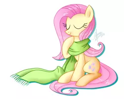 Size: 1280x1020 | Tagged: artist:sonnatora, clothes, derpibooru import, eyes closed, fluttershy, pointy nose, safe, scarf, solo