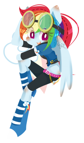 Size: 532x900 | Tagged: safe, artist:snow angel, derpibooru import, rainbow dash, equestria girls, blushing, body blush, ear blush, goggles, midriff, no nose, ponied up, simple background, solo, transparent background