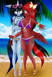 Size: 2355x3509 | Tagged: anthro, artist:louderspeakers, beach, big breasts, bikini, breasts, clothes, derpibooru import, feet, female, nail polish, oc, oc:louder speakers, plantigrade anthro, sandals, suggestive, swimsuit, toes, unofficial characters only