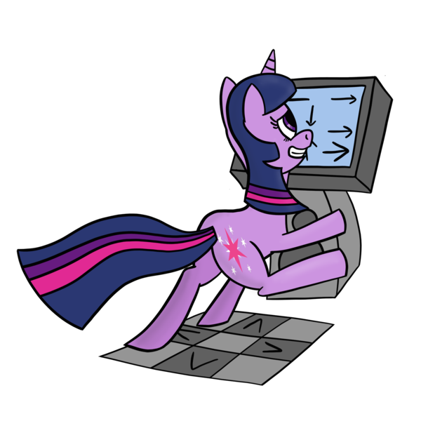 Size: 1500x1500 | Tagged: safe, artist:ronyb, derpibooru import, twilight sparkle, dance dance revolution, dancing, rhythm game, solo