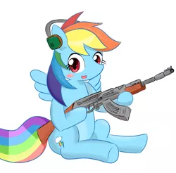 Size: 1821x1789 | Tagged: ak-47, artist:timorikawa, derpibooru import, gun, pixiv, rainbow dash, safe, solo, weapon