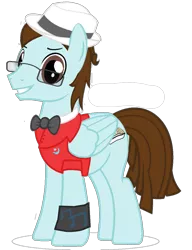 Size: 837x1092 | Tagged: safe, artist:conan royal, derpibooru import, oc, oc:conan royal, unofficial characters only, pegasus, pony, bowtie, clothes, fedora, hat, solo, trilby, trixie pin, vest