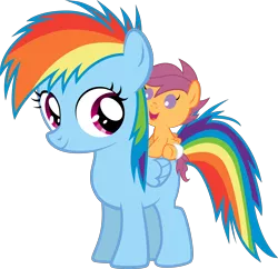 Size: 3794x3679 | Tagged: safe, artist:apony4u, derpibooru import, rainbow dash, scootaloo, pony, baby, baby pony, baby scootaloo, cute, cutealoo, dashabetes, diaper, filly, foal, ponies riding ponies, riding, simple background, transparent background, vector