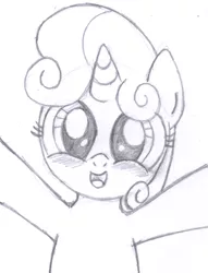 Size: 1220x1600 | Tagged: artist:an-tonio, blushing, cute, derpibooru import, diasweetes, looking at you, monochrome, open mouth, safe, sketch, smiling, solo, sweetie belle, traditional art