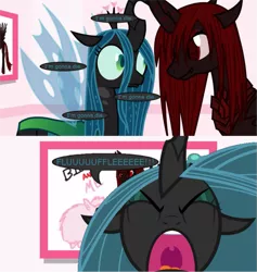 Size: 845x893 | Tagged: comic, derpibooru import, fear, oc, oc:marksaline, panic, queen chrysalis, safe, screaming, tumblr:ask fluffle puff, whining