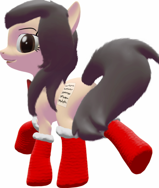 Size: 2241x2641 | Tagged: 3d, 3d render, artist:mollythemoopy, bedroom eyes, bowtie, christmas, clothes, derpibooru import, edit, eyebrows, lip bite, oc, oc:molly the moopy, render, simple background, socks, solo, source filmmaker, suggestive, transparent background, unofficial characters only