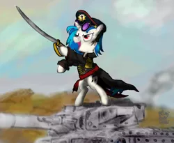 Size: 1024x839 | Tagged: artist:blueboxdave, clothes, commissar, crossover, derpibooru import, drive me closer, imperial guard, leman russ, leman russ vanquisher, power sword, safe, sword, tank (vehicle), vinyl scratch, warhammer 40k, warhammer (game)