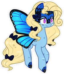 Size: 648x747 | Tagged: safe, artist:kyaokay, derpibooru import, oc, oc:blue peleide, unofficial characters only, butterfly, butterfly pony, original species, pony, bow, butterfly wings, simple background, solo, tail bow, transparent background