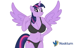 Size: 7700x5000 | Tagged: absurd resolution, anthro, artist:nookturn, artist:sofunnyguy, belly button, bikini, breasts, busty twilight sparkle, cleavage, clothes, derpibooru import, edit, female, solo, solo female, suggestive, swimsuit, twilight sparkle, twilight sparkle (alicorn)