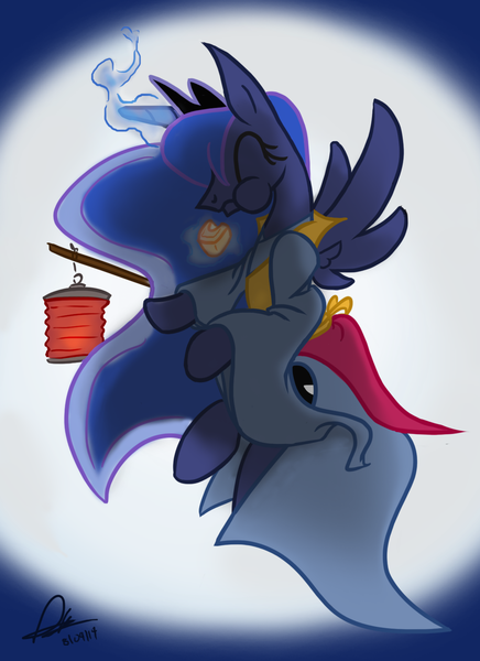 Size: 1134x1559 | Tagged: artist:mrasianhappydude, clothes, derpibooru import, magic, mid-autumn festival, mooncake, princess luna, safe, solo, telekinesis