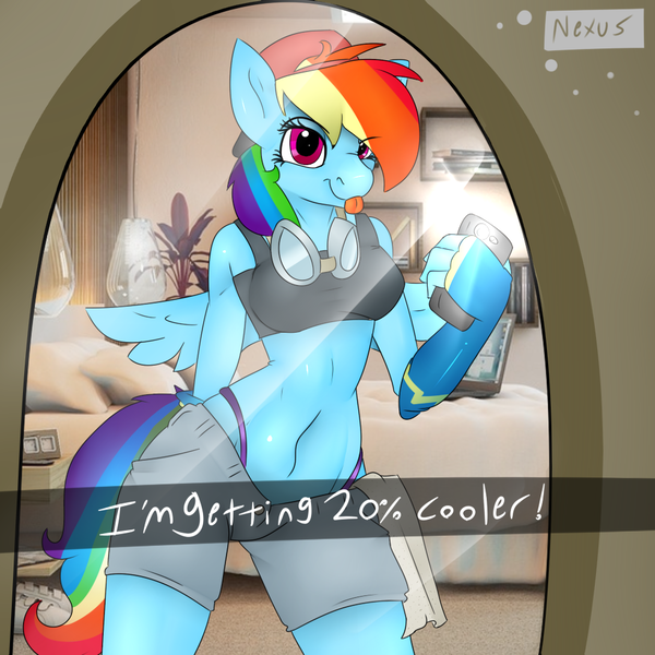 Size: 1000x1000 | Tagged: suggestive, artist:nexusmod, derpibooru import, rainbow dash, anthro, 20% cooler, breasts, hat, solo, tongue out