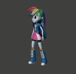 Size: 550x540 | Tagged: safe, artist:creatorofpony, artist:dsmt, derpibooru import, rainbow dash, equestria girls, 3d, 3d model, animated, blender, boots, clothes, compression shorts, fist pump, grin, guitar, jumping, shirt, smiling, solo