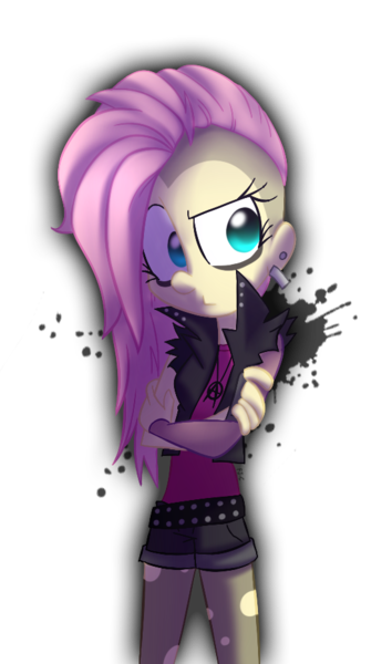 Size: 550x932 | Tagged: safe, artist:fj-c, derpibooru import, fluttershy, equestria girls, alternate hairstyle, breasts, clothes, delicious flat chest, flattershy, goth, shorts, solo