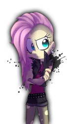 Size: 550x932 | Tagged: safe, artist:fj-c, derpibooru import, fluttershy, equestria girls, alternate hairstyle, breasts, clothes, delicious flat chest, flattershy, goth, shorts, solo