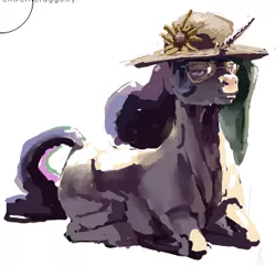 Size: 347x335 | Tagged: artist:someschmoe, derpibooru import, flockmod, flower, hat, /mlp/, princess celestia, safe, sitting, solo, sunflower, sunglasses, sun hat