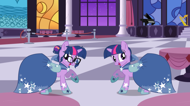 Size: 960x540 | Tagged: safe, derpibooru import, edit, sci-twi, twilight sparkle, ponified, equestria girls, rainbow rocks, the best night ever, canterlot ballroom, clothes, dress, gala dress, self ponidox, twolight