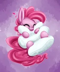 Size: 820x975 | Tagged: artist:cupofjavabean, artist:leadhooves, cuddling, cute, derpibooru import, diapinkes, heart, marshmallow, pillow, pinkie pie, safe, snuggling, solo
