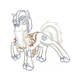 Size: 800x800 | Tagged: armor, artist:wryte, beard, braid, braided tail, derpibooru import, eyepatch, helmet, lineart, male, mythology, newbie artist training grounds, norse, norse mythology, odin, ponified, runes, safe, sleipnir, solo, valknut