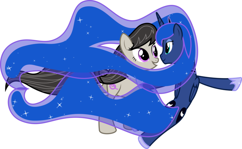 Size: 10417x6400 | Tagged: absurd resolution, artist:parclytaxel, constriction, floating, heart, lunatavia, octavia melody, princess luna, safe, shipping, simple background, smiling, .svg available, transparent background, vector