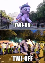 Size: 688x970 | Tagged: safe, derpibooru import, twilight sparkle, twilight sparkle (alicorn), alicorn, pony, balloon, chile, female, image macro, irl, mare, meme, parade, parade balloon, photo