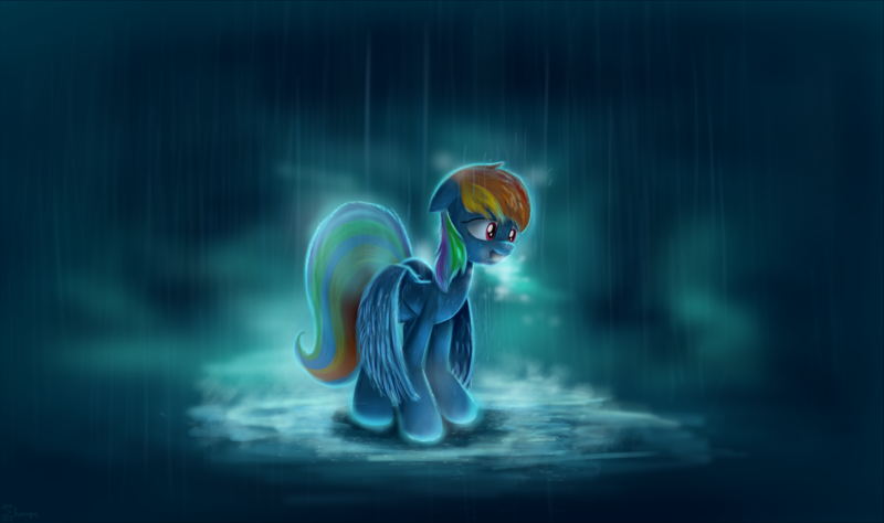 Size: 3000x1779 | Tagged: artist:shamanguli, dead source, derpibooru import, rain, rainbow dash, sad, safe, solo