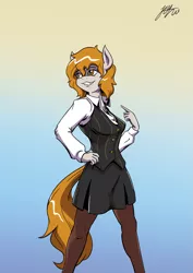 Size: 1447x2046 | Tagged: anthro, anthro oc, artist:lovelyneckbeard, clothes, derpibooru import, oc, pantyhose, safe, skirt, solo, tights, unofficial characters only, waistcoat