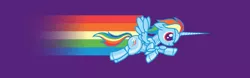 Size: 1876x582 | Tagged: safe, artist:purplemerkle, derpibooru import, rainbow dash, alicorn, pony, robot, robot pony, armor, crossover, floppy ears, flying, race swap, rainbowcorn, robot unicorn attack, roboticization, smiling, smirk, solo, spread wings