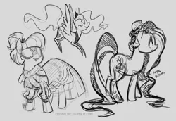 Size: 900x619 | Tagged: safe, artist:egophiliac, derpibooru import, photo finish, princess luna, pony, g3, monochrome, royal beauty