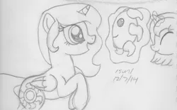 Size: 1198x744 | Tagged: artist:slash-sun-slash, celestiadoodle, cewestia, cute, derpibooru import, filly, happy, levitation, magic, monochrome, princess celestia, princess luna, safe, sketch, smiling, traditional art, woona