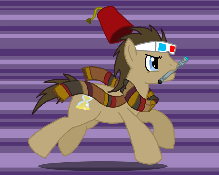 Size: 720x576 | Tagged: 3d glasses, artist:feadraug, clothes, derpibooru import, doctor whooves, fez, hat, safe, scarf, solo, time turner