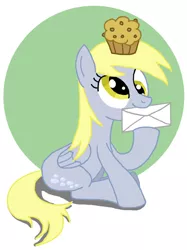 Size: 550x735 | Tagged: safe, artist:feadraug, derpibooru import, derpy hooves, pegasus, pony, female, mail, mare, muffin, solo
