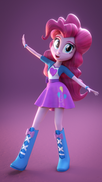 Size: 1080x1920 | Tagged: safe, artist:creatorofpony, derpibooru import, pinkie pie, equestria girls, 3d, 3d model, balloon, blender, boots, bracelet, clothes, high heel boots, shirt, skirt, solo