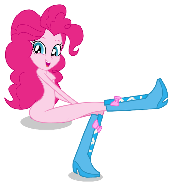 Size: 629x677 | Tagged: artist needed, questionable, derpibooru import, pinkie pie, equestria girls, boots, breasts, female, legs, nipples, nudity, shoes only, show accurate, show accurate porn, smiling, sultry pose