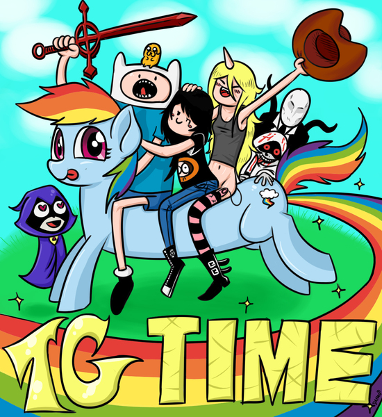 Size: 1106x1206 | Tagged: questionable, semi-grimdark, artist:daimo, derpibooru import, rainbow dash, oc, oc:angel, human, pony, adventure time, belly button, blade lick, blood, blushing, butt touch, egg vibrator, female, hand on butt, hat, heart eyes, humanized, implied insertion, implied vaginal insertion, male, mare, masturbation, pixiv, raven (teen titans), slenderman, sword, teen titans, tongue out, weapon, wingding eyes