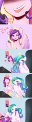 Size: 1280x4800 | Tagged: safe, artist:sugarberry, derpibooru import, princess cadance, princess celestia, :3, :o, :p, annoyed, ask, ask-cadance, cake, cakelestia, camera, comic, denied, floppy ears, fork, frown, glare, gritted teeth, levitation, magic, parody, smack cam, tongue out, tumblr, vine video, wide eyes, wink
