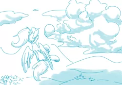 Size: 1000x700 | Tagged: safe, artist:goat train, deleted from derpibooru, derpibooru import, oc, oc:cumulonimbus, unofficial characters only, pony, cloud, cloudy, flying, giant pony, macro, monochrome, sketch, solo, weather control
