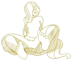 Size: 1342x1096 | Tagged: anthro, artist:miikymod, barefoot, breasts, derpibooru import, feet, fetish, fluttershy, foot fetish, monochrome, plantigrade anthro, simple background, soles, solo, suggestive