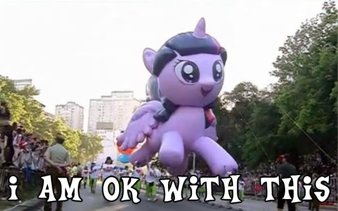 Size: 678x424 | Tagged: safe, derpibooru import, twilight sparkle, twilight sparkle (alicorn), alicorn, pony, chile, female, i'm okay with this, image macro, irl, mare, meme, parade, parade balloon, photo