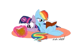 Size: 1085x690 | Tagged: safe, artist:animation100, derpibooru import, rainbow dash, twilight sparkle, book, carpet, female, lesbian, shipping, twidash