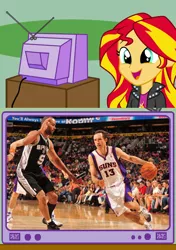 Size: 564x800 | Tagged: safe, derpibooru import, sunset shimmer, equestria girls, basketball, exploitable meme, meme, nba, obligatory pony, phoenix suns, san antonio spurs, steve nash, suns, tony parker, tv meme