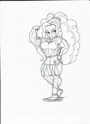 Size: 1280x1760 | Tagged: safe, artist:pandatarius, derpibooru import, adagio dazzle, equestria girls, acardio dazzle, bigorexic, flexing, image, jpeg, monochrome, muscles, overdeveloped muscles, solo, vein