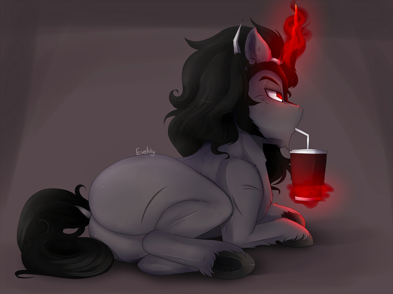 Size: 1500x1125 | Tagged: dead source, suggestive, artist:evehly, derpibooru import, king sombra, pony, adorasexy, blank flank, cup, cute, dock, drink, drinking, levitation, magic, male, plot, scar, sexy, solo, solo male, sombradorable, sombutt, stallion, straw, stupid sexy sombra, unshorn fetlocks