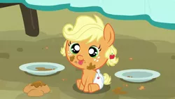 Size: 1920x1080 | Tagged: safe, derpibooru import, edit, edited screencap, screencap, applejack, pony, apple family reunion, baby, baby pony, babyjack, cute, hilarious in hindsight, jackabetes