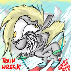 Size: 1000x1000 | Tagged: safe, artist:train wreck, deleted from derpibooru, derpibooru import, derpy hooves, pegasus, pony, female, mare, newbie artist training grounds, skiing, snow, solo