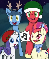 Size: 1250x1500 | Tagged: safe, artist:malwinters, derpibooru import, big macintosh, rarity, toe-tapper, torch song, earth pony, pony, caroling, male, ponytones, quartet, stallion