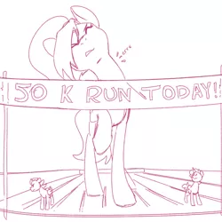 Size: 700x700 | Tagged: safe, artist:goat train, deleted from derpibooru, derpibooru import, oc, oc:cumulonimbus, unofficial characters only, pony, giant pony, macro, marathon, monochrome, race, sketch, stretching